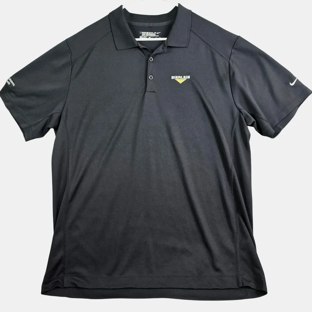 Nike Dri-Fit Golf Polo Shirt Men's XL Black Bierlein Front & Sleeve‎ Logo Casual